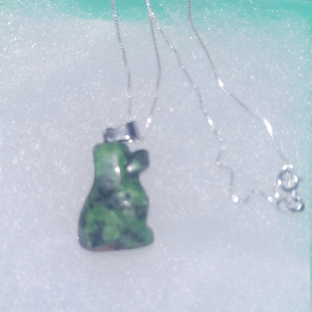 Boho Hippie Ruby in Zoisite Dog Sterling Silver Necklace 16”